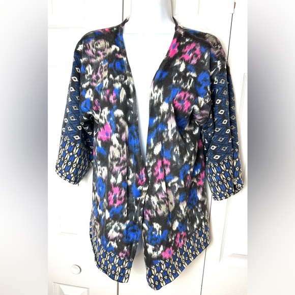 Anthro GUINEVERE Geofleur Kimono Wrap Cardigan Sweater Geo Floral Merino Wool - Picture 3 of 10